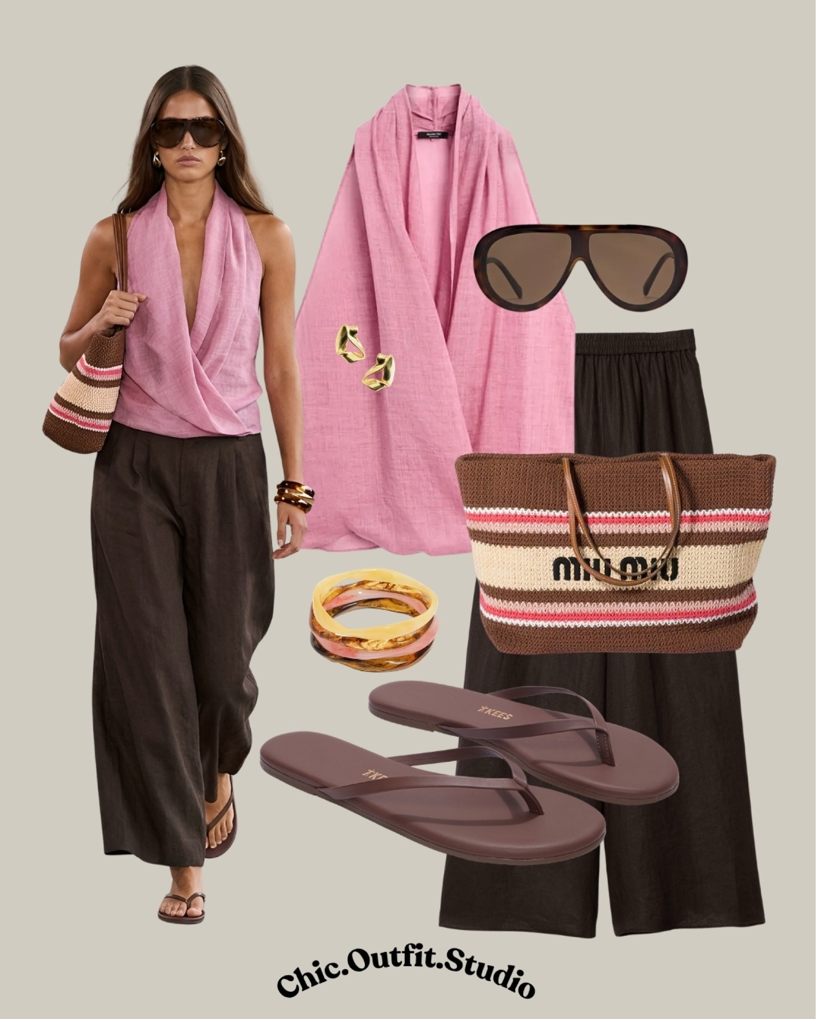 Soft Pink Resort Minimalism

✨A soft pink wrap-style top and chocolate wide-leg pants make this outfit feel feminine, relaxed, and incredibly expensive-looking. The perfect balance between casual and polished for summer brunches, beach club lunches, shopping days, travel outfits, or warm-weather workwear. Finished with luxe accessories and flip flops for that effortless “rich mom on holiday” vibe.

✨Tags: pink top outfit women, chocolate brown pants outfit, classy summer casual outfit, resort chic outfit, feminine minimal style, luxury casual outfit, elegant vacation outfit, elevated flip flop outfit, summer brunch outfit women, effortless rich mom style, neutral luxury fashion, European summer outfit, modern feminine outfit, quiet luxury aesthetic, wide leg pants summer outfit

#LTKshoes #LTKbag #LTKsummer