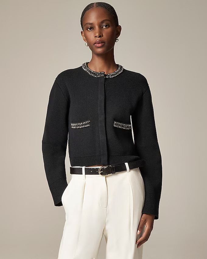New relaxed Emilie sweater lady jacket with jewel trim | J. Crew US