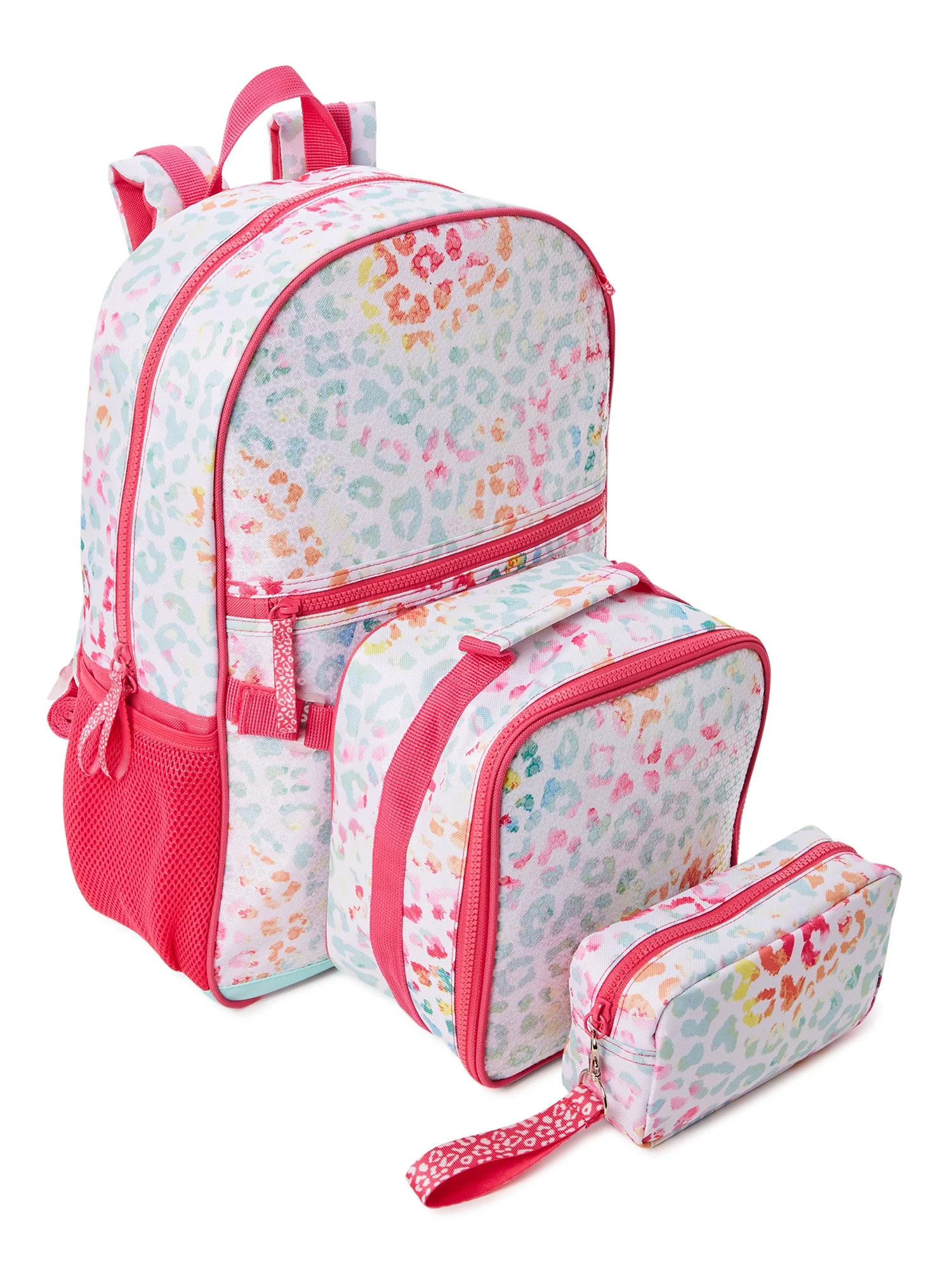 Wonder Nation Girl's Backpack with Lunch Bag 3-Piece Set Pink Leopard Tie Dye | Walmart (US)