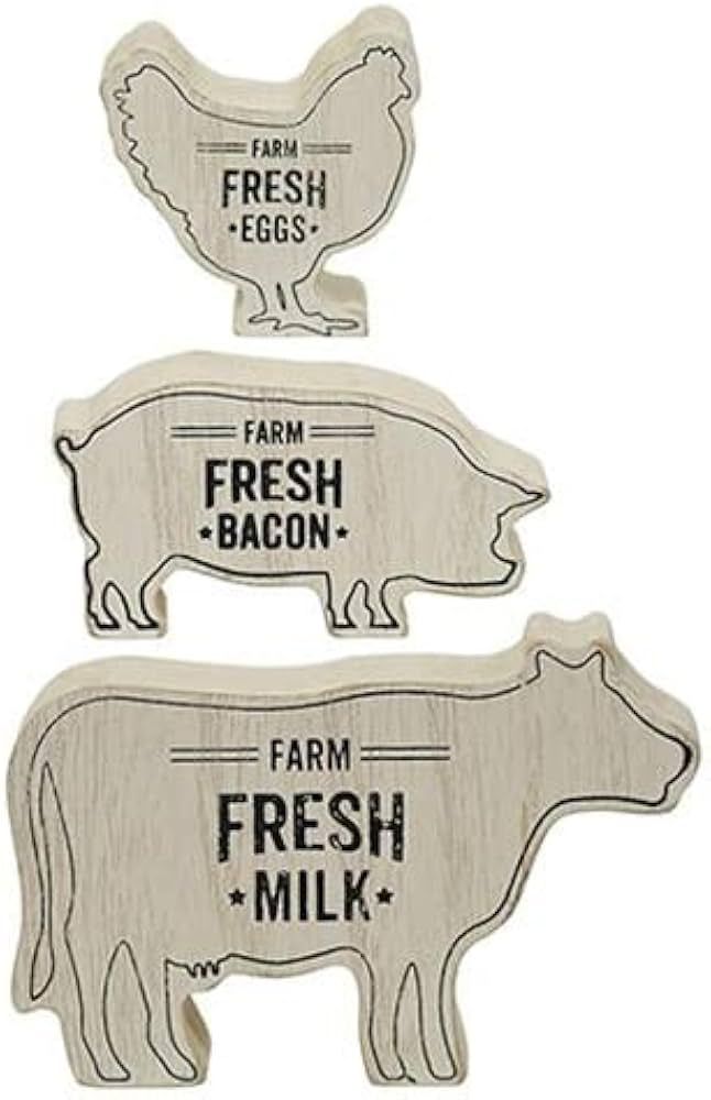 Oskal Farmhouse Animal Wood Shelf Sitter Stack - Set of 3 - Cow Pig Chicken - Fresh Milk Fresh Ba... | Amazon (US)