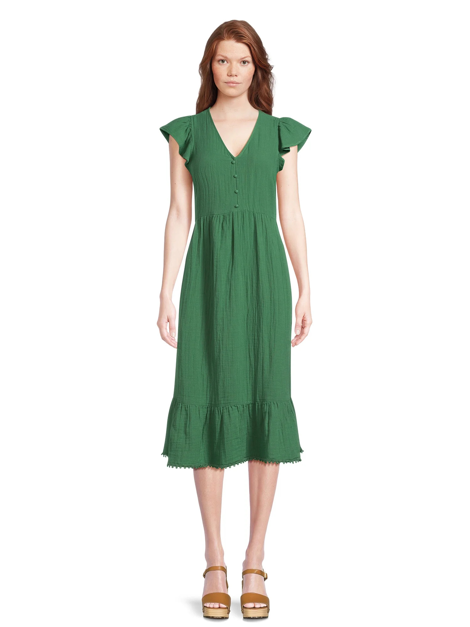 Time and Tru Women's Flutter Sleeve Midi Dress, Sizes XS-XXXL - Walmart.com | Walmart (US)