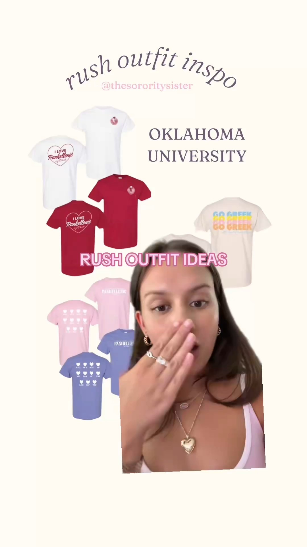 University of Oklahoma (OU) rush outfit inspo for the FIVE shirts they're giving PNMS for open house, philanthropy, and sisterhood rounds of recruitment! 

 #LTKU