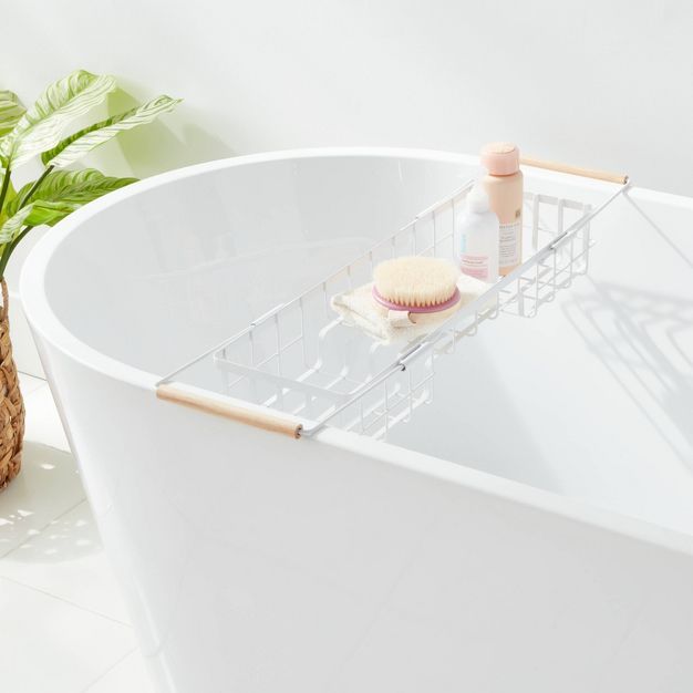 Metal Bathtub Caddy with Wood Handles - Brightroom™ | Target