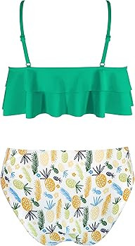 SHEKINI Girls Floral Printing Bathing Suits Ruffle Flounce Two Piece Swimsuits | Amazon (US)