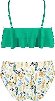 SHEKINI Girls Floral Printing Bathing Suits Ruffle Flounce Two Piece Swimsuits | Amazon (US)