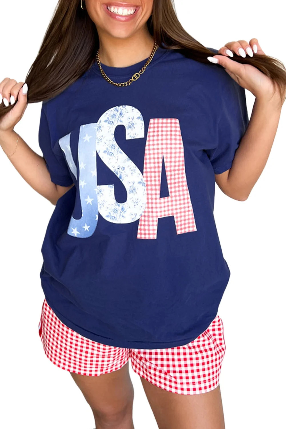 Women's Blue USA Graphic July 4th Crew Neck T-Shirt - Perfect for Independence Day | [ZhiHiMeRi] ... | Walmart (US)