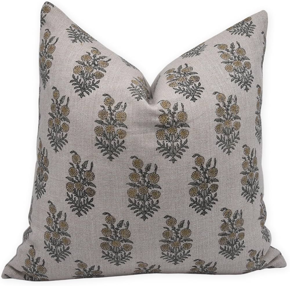Fabritual Block Print Thick Linen 20x20 Throw Pillow Covers, Decorative Handmade Vintage Pillow C... | Amazon (US)