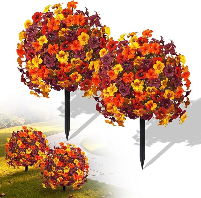 SHareconn 2Pcs Artificial Fall Flowers for Outdoors UV Resistant Decoration | Amazon (US)
