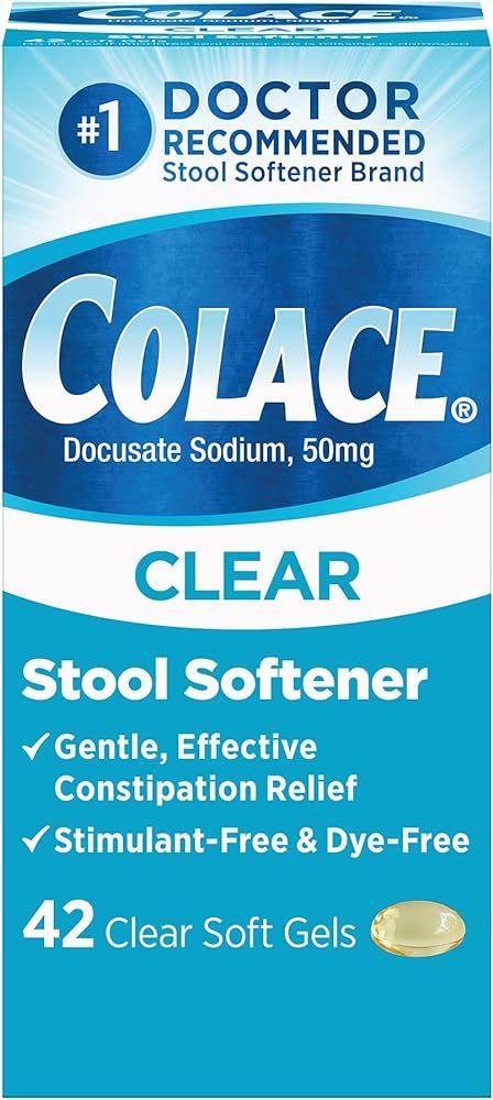 Colace Clear Stool Softener Soft Gel Capsules Constipation Relief 50mg Docusate Sodium Doctor Rec... | Amazon (US)