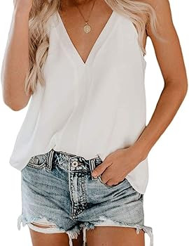 FOROLAV Women's V Neck Tank Tops Chiffon Cami with Adjustable Spaghetti Straps | Amazon (US)