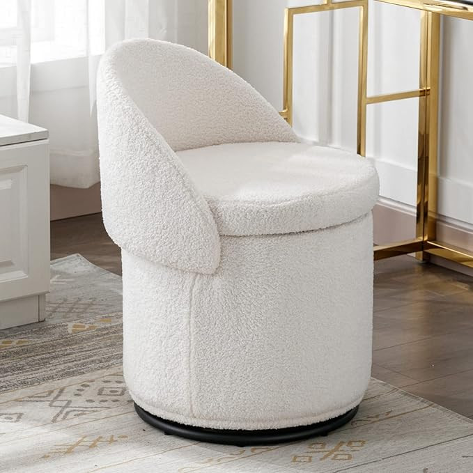 LukeAlon Sherpa Makeup Ottoman with Storage, Upholstered 360° Swivel Vanity Stool with Foldable ... | Amazon (US)