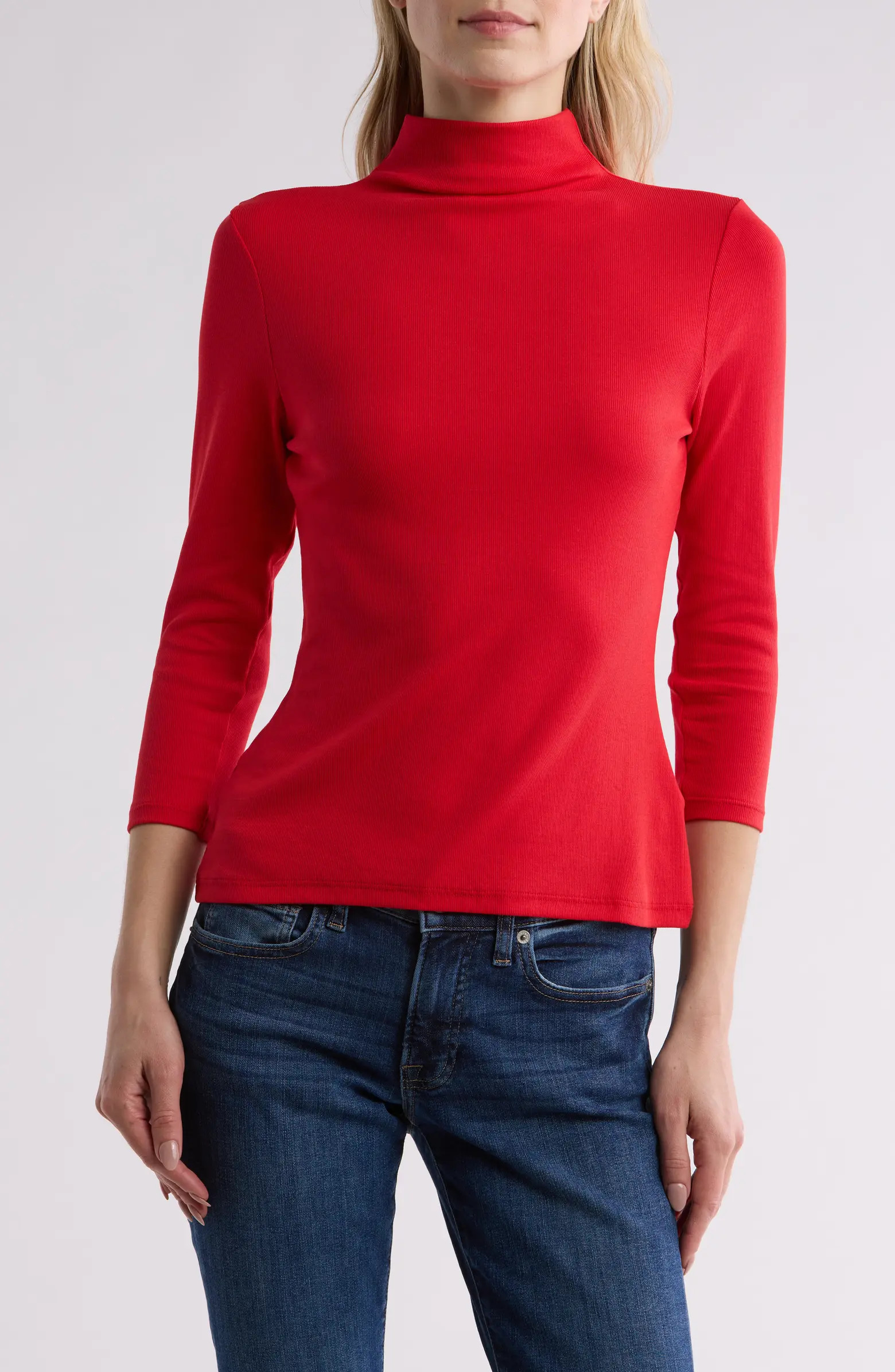 Nordstrom Three-Quarter Sleeve Stretch Pima Cotton Mock Neck T-Shirt | Nordstromrack | Nordstrom Rack