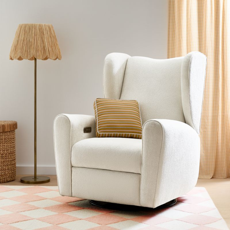 Seesaw Cream Electronic Swivel Glider Power Recliner Nursery Chair + Reviews | Crate & Kids | Crate & Barrel