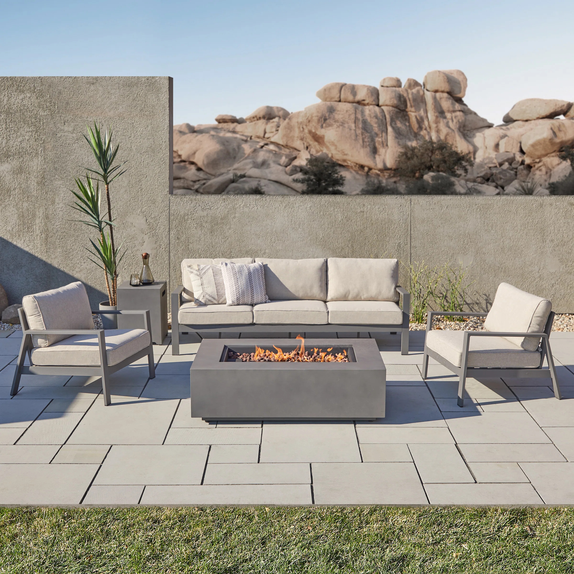 Real Flame Aegean 5 Seat Outdoor Patio Furniture Set With Fire Table | Wayfair North America