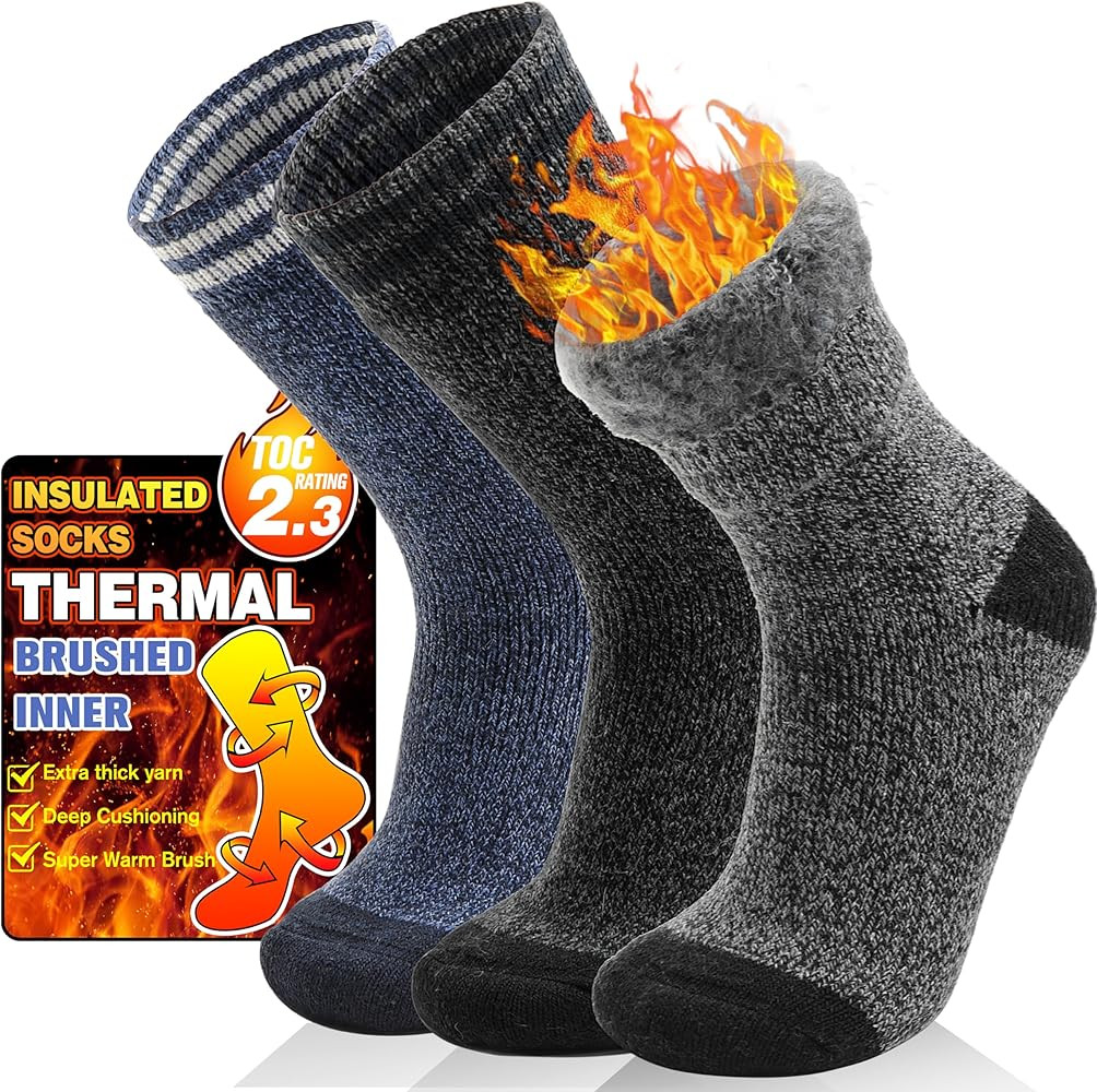 3 Pairs Winter Thermal Socks for Men & Women Warm Winter Ski Thick Boot Insulated Socks for Cold ... | Amazon (US)