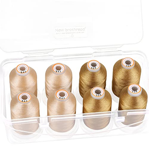 New brothread - 20 Options - 8 Snap Spools of 1000m Each Polyester Embroidery Machine Thread with Clear Plastic Storage Box for Embroidery & Quilting - 4xBeige+4xBrass | Amazon (US)
