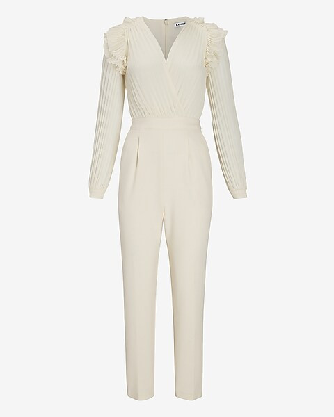 Pleated Ruffle Wrap Front Jumpsuit | Express