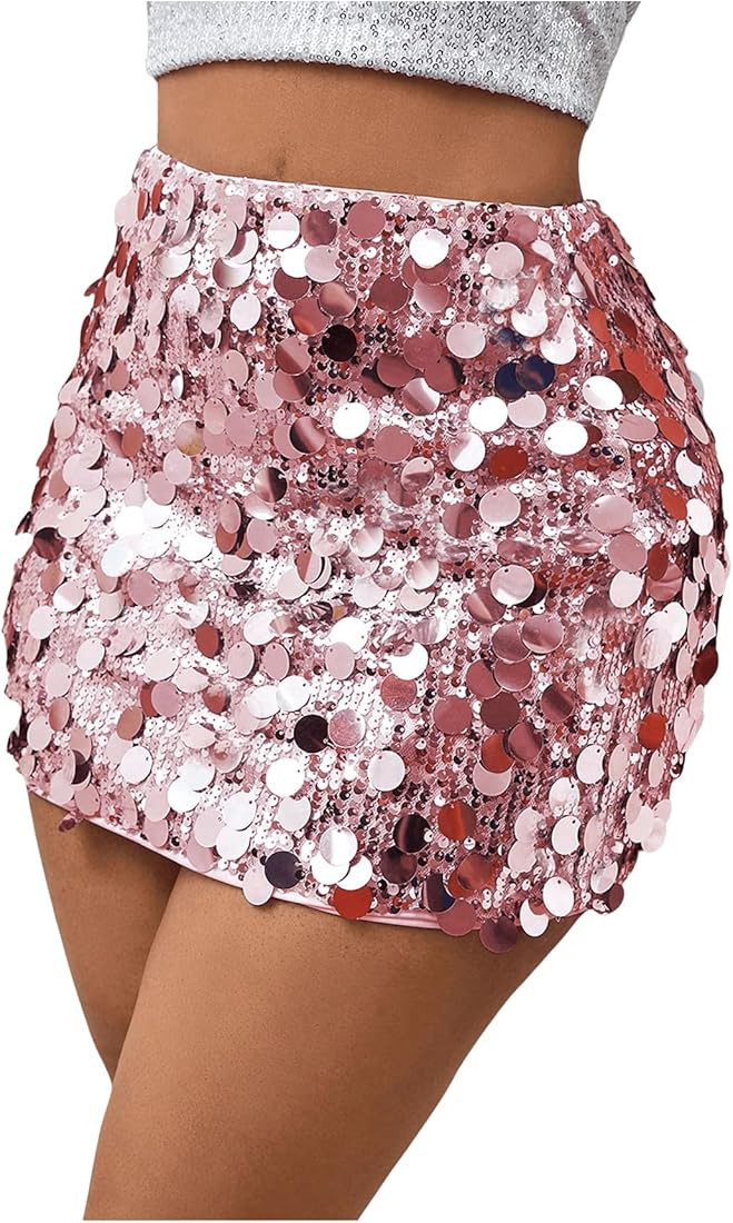Floerns Women's Contrast Sequin High Waist Shining Party Bodycon Mini Skirt | Amazon (US)