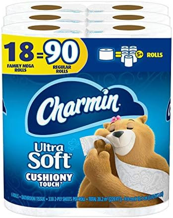 Charmin Ultra Soft Cushiony Touch Toilet Paper, 18 Family Mega Rolls = 90 Regular Rolls | Amazon (US)