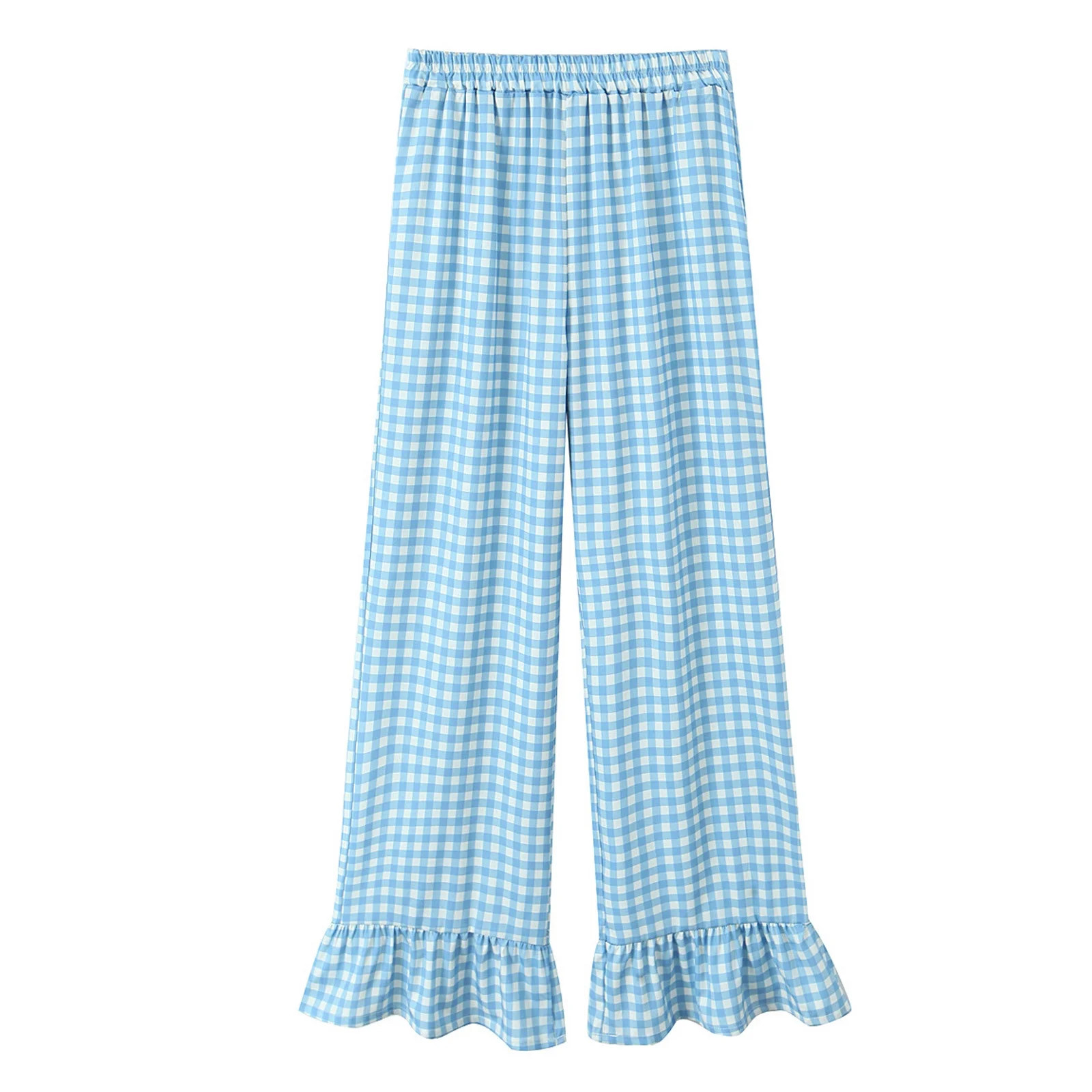 TrendOFT Womens Gingham Pants Cute Wide Leg Lounge Pants Y2k Plaid Ruffle Hem Elastic High Waist ... | Walmart (US)