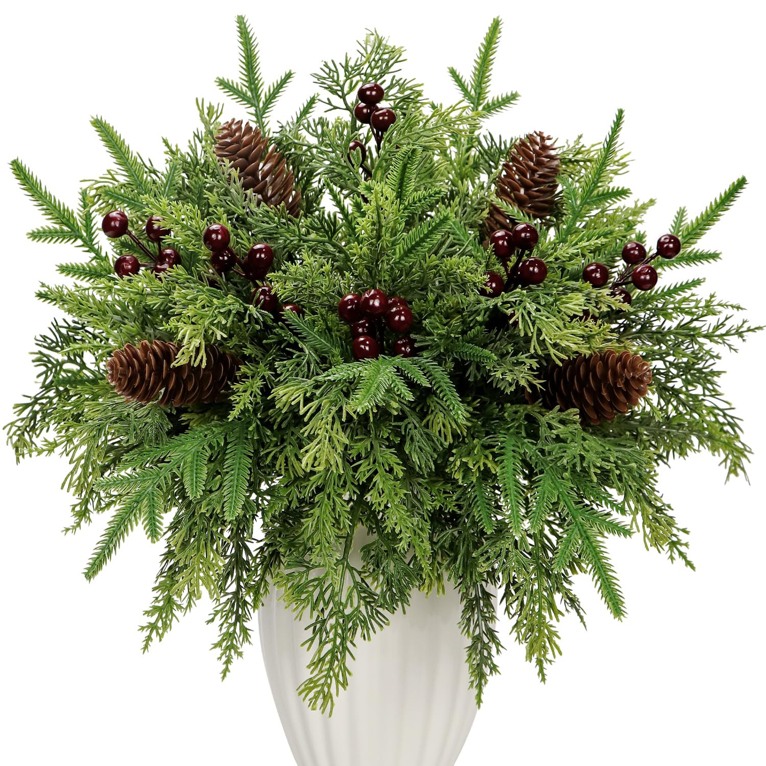 KKSTY Pack of 40 Artificial Pine Branch Pinecones Berry Set, Christmas Foliage Stems Greenery Twi... | Amazon (UK)