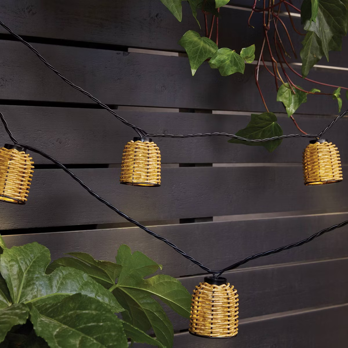 10ct LED Rattan Indoor Outdoor Lantern String Lights Clear Bulbs with Black Wire - Threshold™ | Target