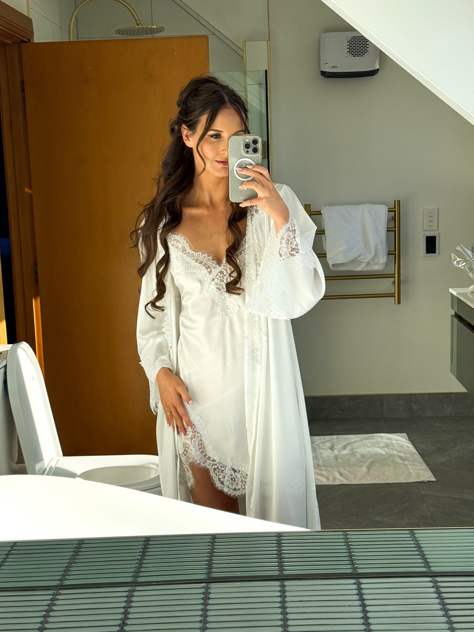 Bridal white lace satin slip & satin floor length robe 🤍

#LTKaustralia #LTKwinter #LTKwedding