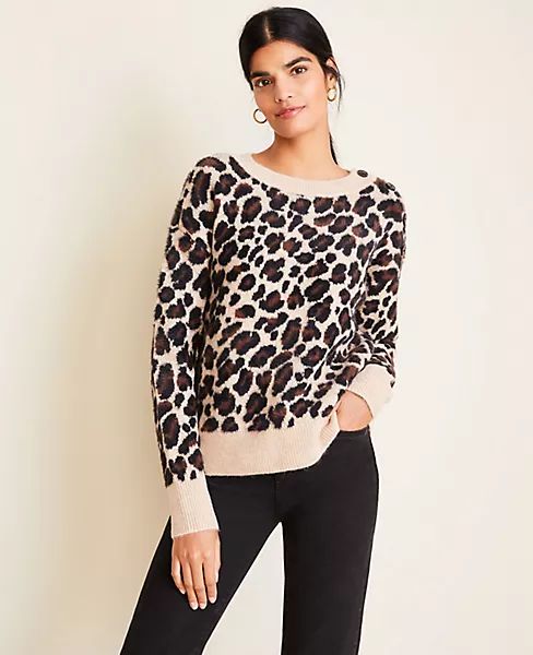 Petite Cheetah Print Shoulder Button Sweater | Ann Taylor | Ann Taylor (US)