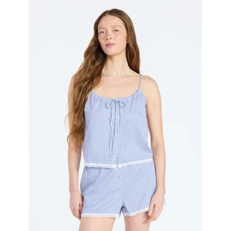 Joyspun Women's Poplin Cami and Shorts Sleep Set with Lace Trim, 2-Piece, Sizes XS-3X | Walmart (US)