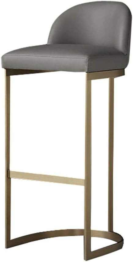 Nordic Pub Chair， Gray Leather Seat and Wrought Iron Frame ，Home Backrest High Stool for Kitc... | Amazon (US)