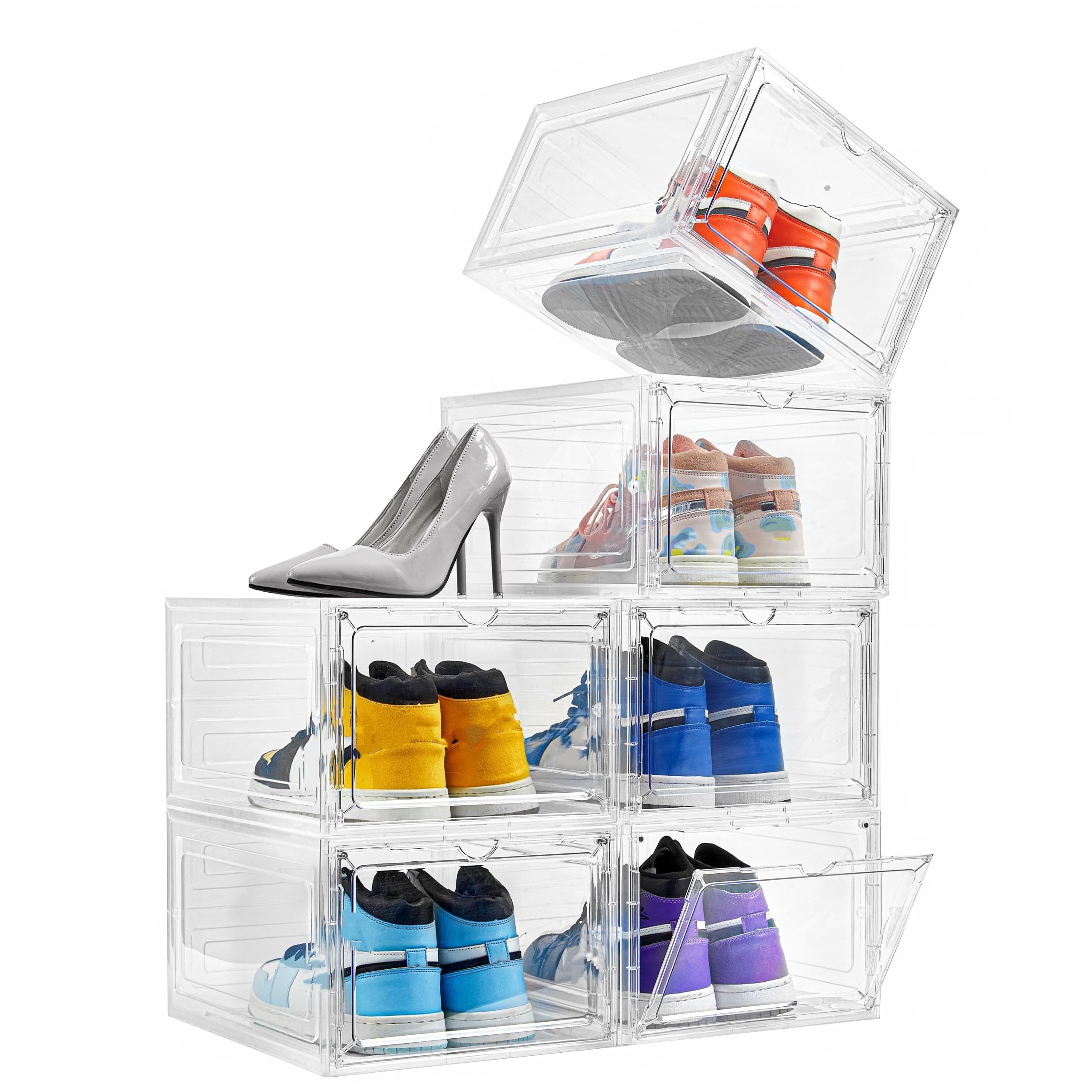 Attelite Shoe Box Organizer,Set of 6,Stackable Plastic Shoe Box with Clear Door, Shoe Storage Box... | Amazon (US)