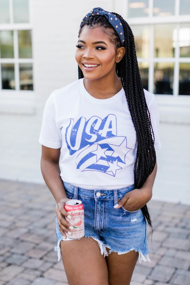 Blue USA Stars Graphic Tee White | The Pink Lily Boutique