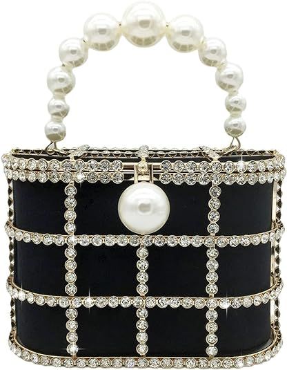 Boutique De FGG Rhinestone Evening Handbag Women Bucket Clutch Purses with Pearl Handles for Wedd... | Amazon (US)