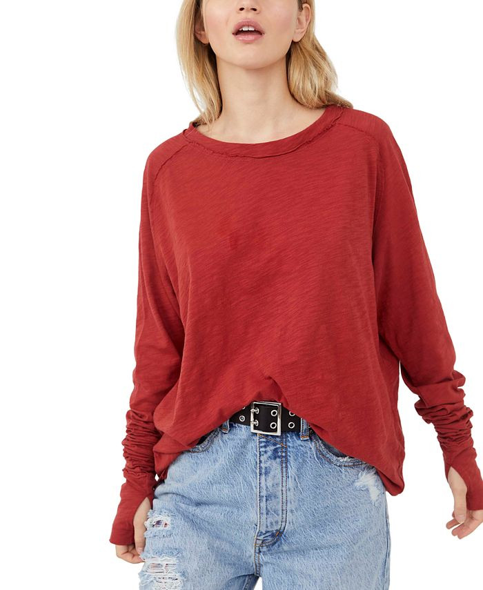 Free People Arden Solid Long-Sleeved T-Shirt   & Reviews - Tops - Women - Macy's | Macys (US)