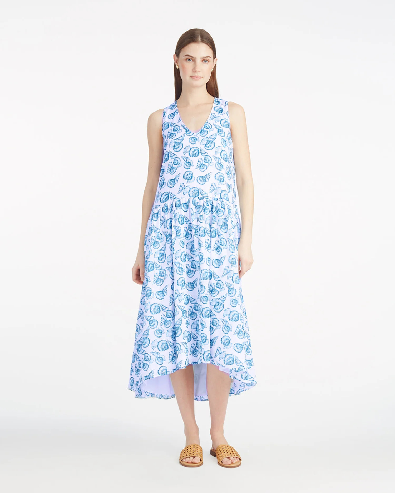 Skipper V-Neck Midi Dress in Seashells | Draper James (US)