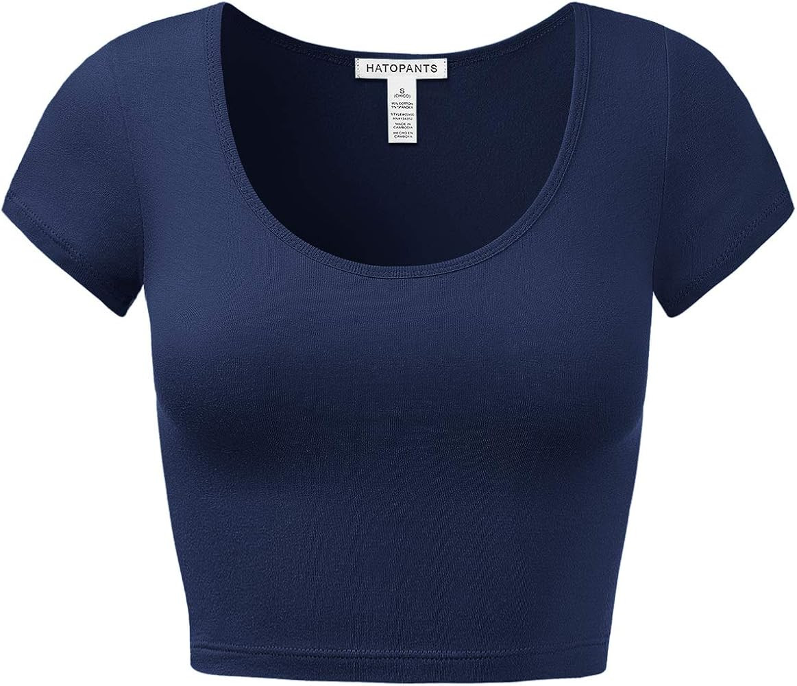 Women's Cotton Basic Scoop Neck Crop Tops Short Sleeve Tops | Amazon (US)