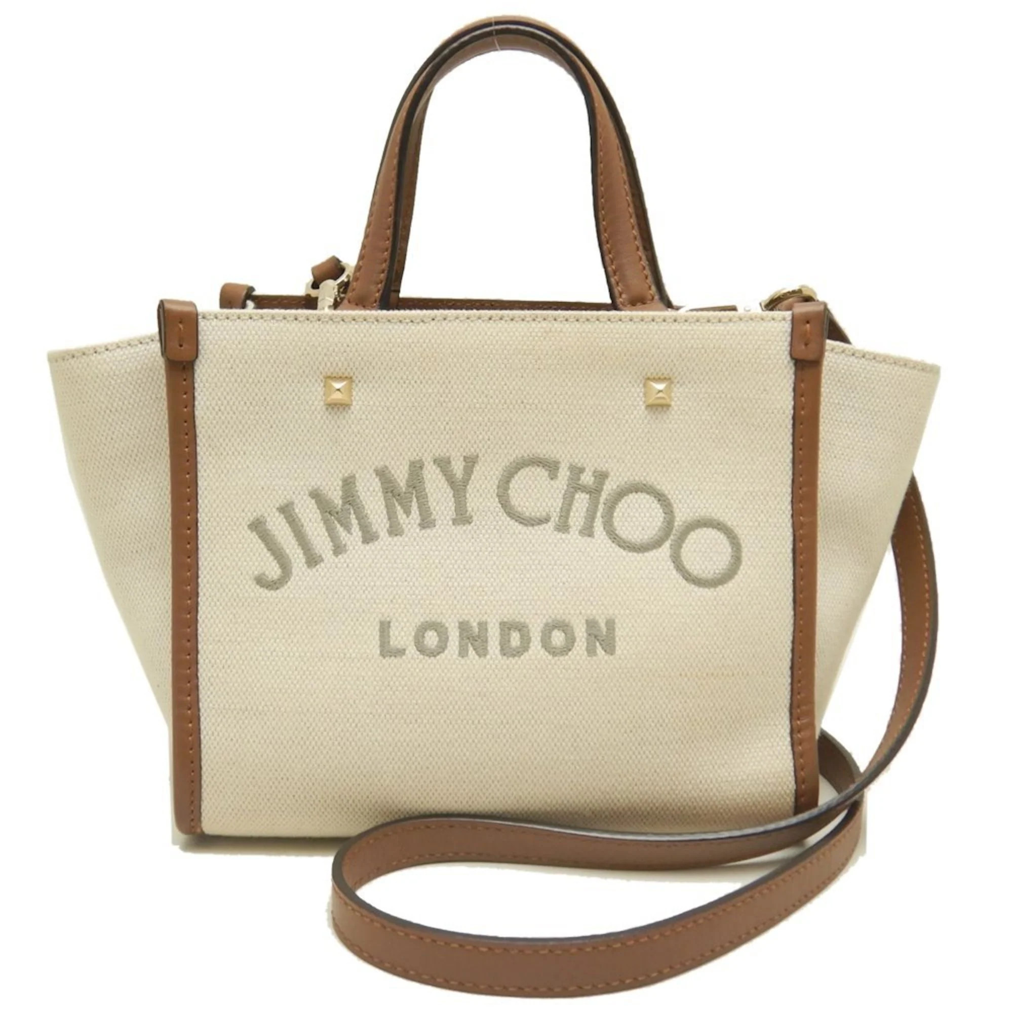 Jimmy Choo ivory Cotton Canvas Leather Tote Bag (Pre-Owned) | Shop Simon
