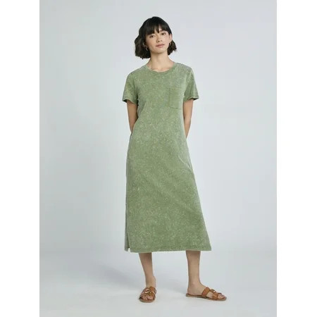 Time and Tru Women's Midi T-Shirt Dress with Short Sleeves, Sizes XS-XXXL | Walmart (US)