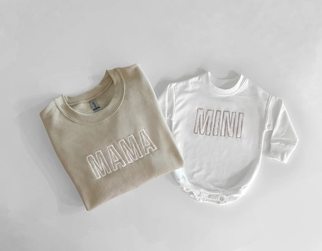 Mama and Mini Embroidered Matching Beige Mom and Toddler - Etsy | Etsy (US)