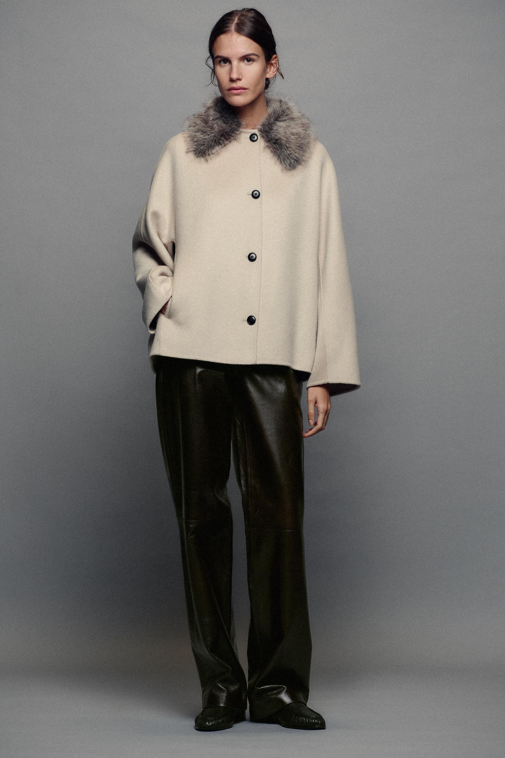 ZW COLLECTION WOOL BLEND JACKET WITH FAUX FUR COLLAR | Zara UK