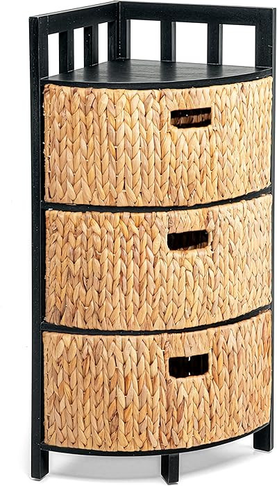 HOMESTEAD 3-Tier Corner Storage Cabinet with Water Hyacinth Baskets \u2013 Solid Wood Frame, Full... | Amazon (US)