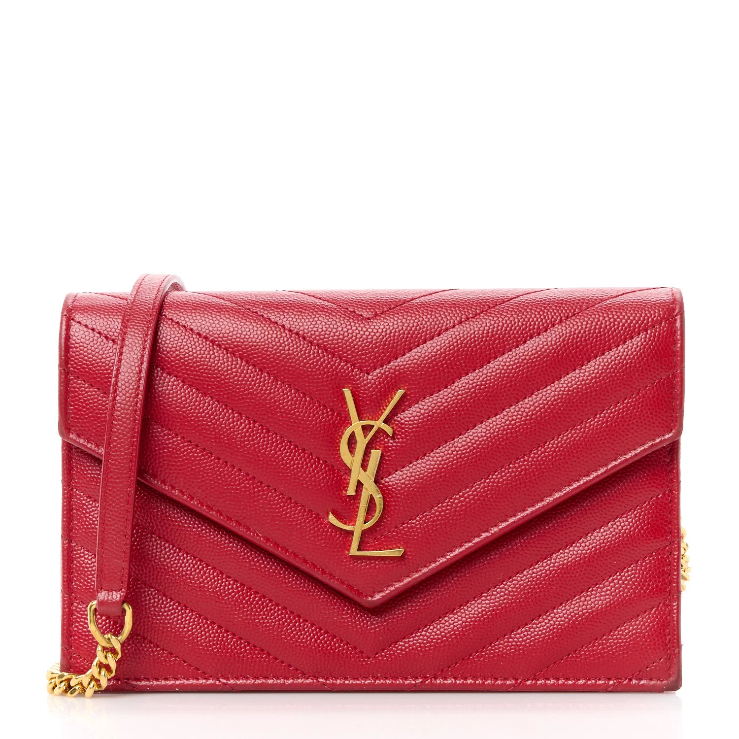 Grain De Poudre Matelasse Chevron Monogram Envelope Chain Wallet Red | FASHIONPHILE (US)