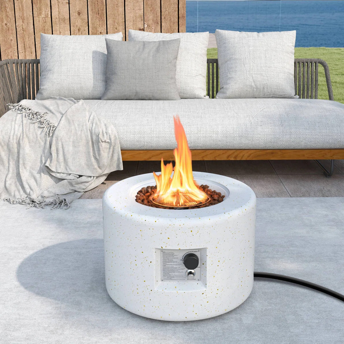 25.5" Round Terrazzo Propane Gas Fire Pit With Stainless Steel Burner & Lava Rocks | Wayfair North America