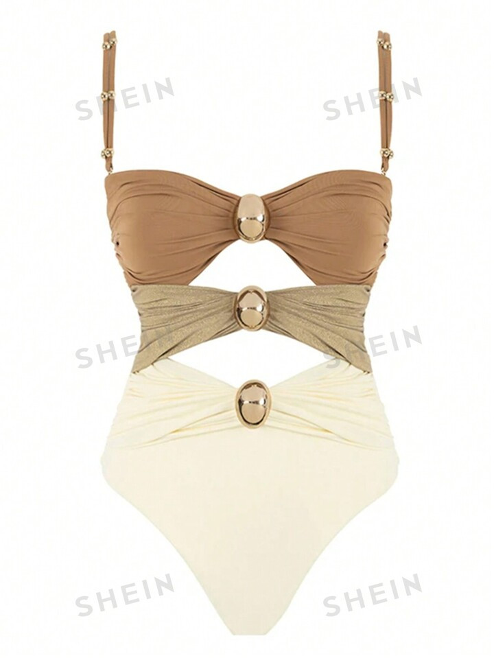 Colorblock Cut-Out Women Sexy Spaghetti Strap One-Piece Swimsuit | SHEIN