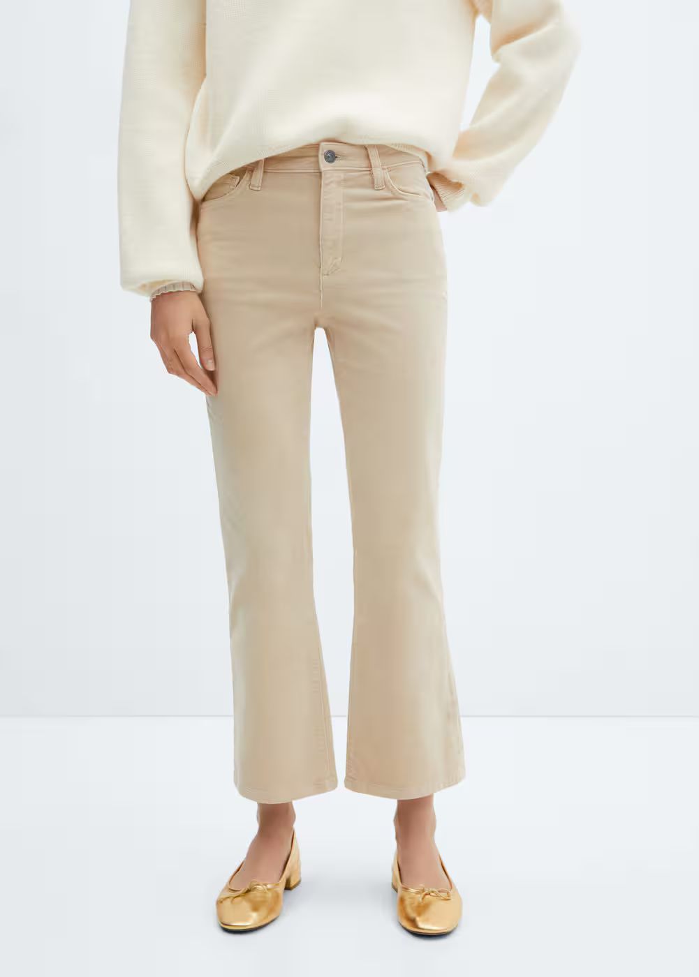 Flare crop corduroy pants -  Women | Mango USA | MANGO (US)