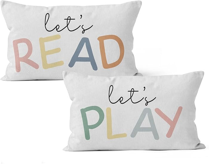 HIWX Kids Playroom Decor, Classroom Throw Pillows Cover,Let's Read Play Decorative 12 x 20 Throw ... | Amazon (US)