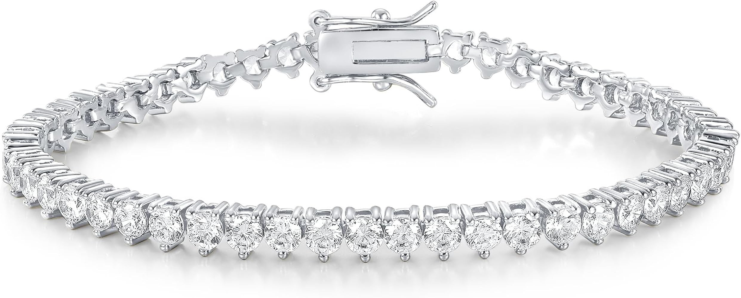 Gemsme 3 Prong Tennis Bracelet, 18K White Gold Plated 4mm Round Cubic Zirconia Bracelet for Women... | Amazon (US)