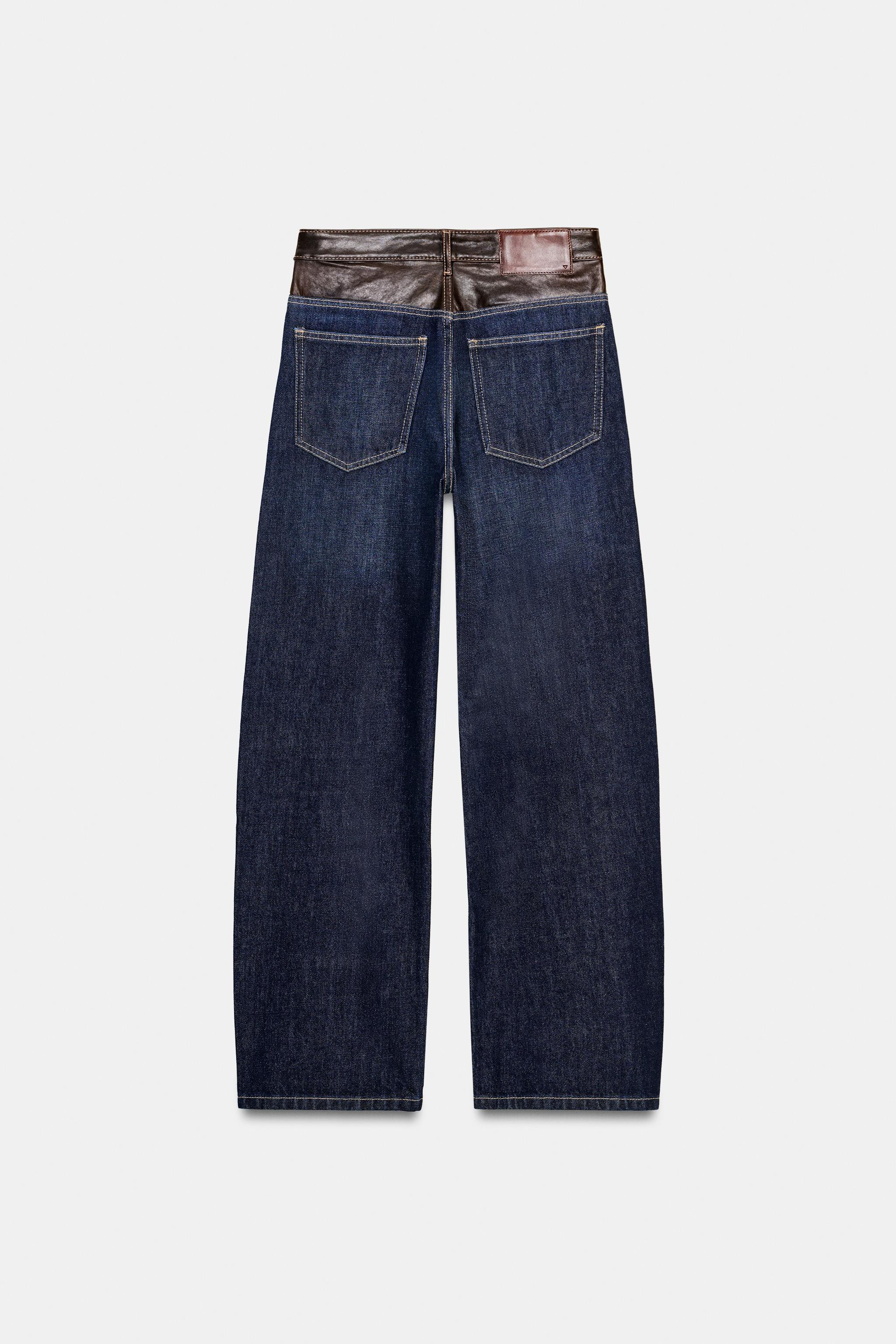 TRF HIGH WAIST STRAIGHT WIDE LEATHER JEANS | Zara US