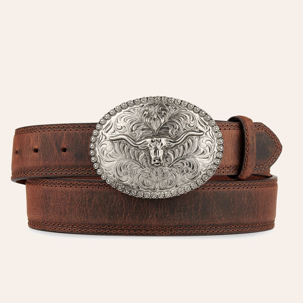 AndWest Men's Brown with Silver Longhorn Buckle Western Belt | Cavender's