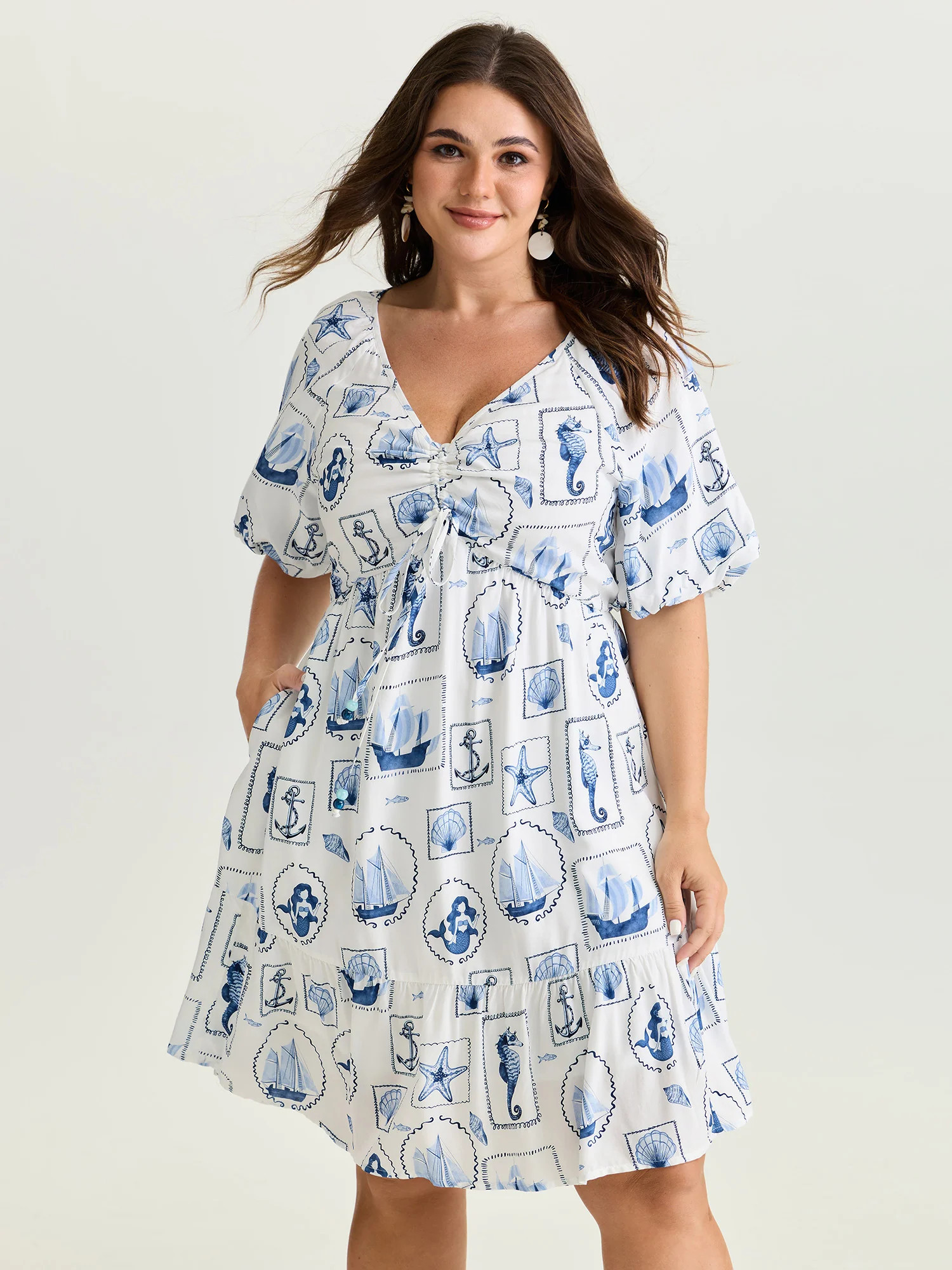Vitamin-Sea Print Ruched Mini Dress | Bloomchic